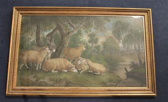Attributed to Benjamin Zobel (1762-1831) Sheep in a river landscape 18.5 x 31.5in.